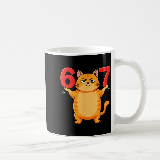 67 Funny Cat Six Seven Meme Gen Z Alpha Humor Anim Koffiemok (Rechts)