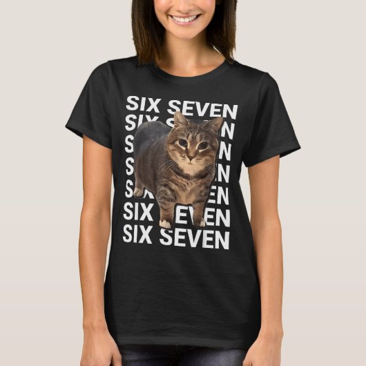 67 Funny Cat Six Seven Meme Gen Z Alpha Humor Anim T-shirt (Voorkant)