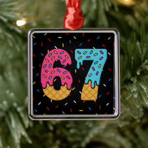 67 Funny Meme Ice Cream Six Seven Gen Alpha Metalen Ornament