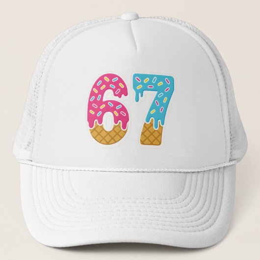 67 Funny Meme Ice Cream Six Seven Gen Alpha Trucker Pet (Voorkant)