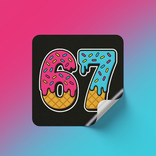 67 Funny Meme Ice Cream Six Seven Gen Alpha Vierkante Sticker
