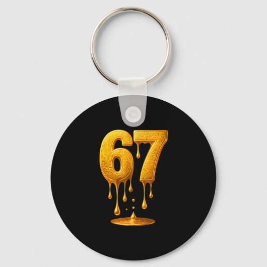 67 Gold Drip Six Seven Funny Meme Sleutelhanger (Voorkant)