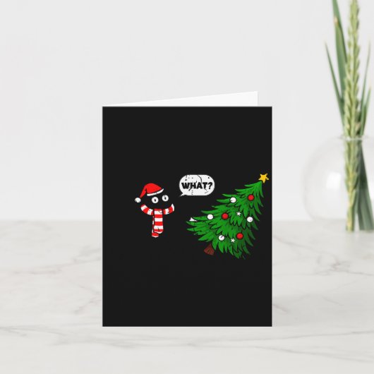 67 Grappige Zwarte Kat Duwt Kerstboom Om Kat Kaart (Voorkant)