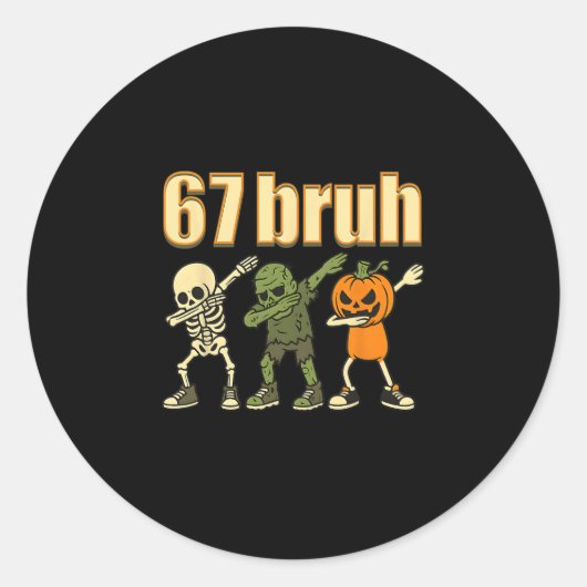 67 Halloween Bruh Grappige Brainrot Meme Zes Zeven Ronde Sticker (Voorkant)