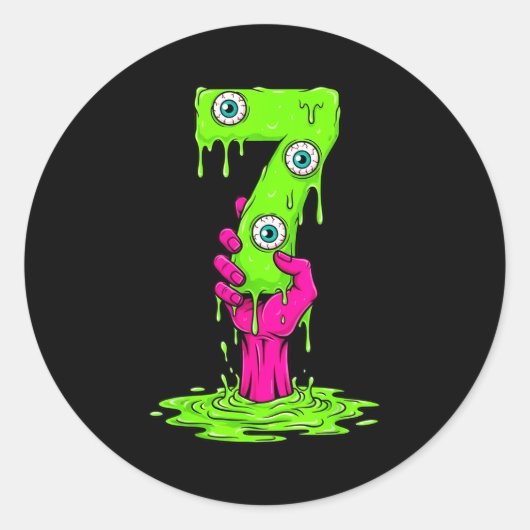 67 Halloween Kostuum Grappig Nummer 7 Zeven Meme V Ronde Sticker (Voorkant)