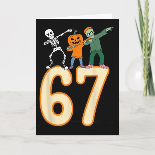 67 Halloween Meme 6 7 Nummers Zes Zeven Skelet Kaart (Voorkant)