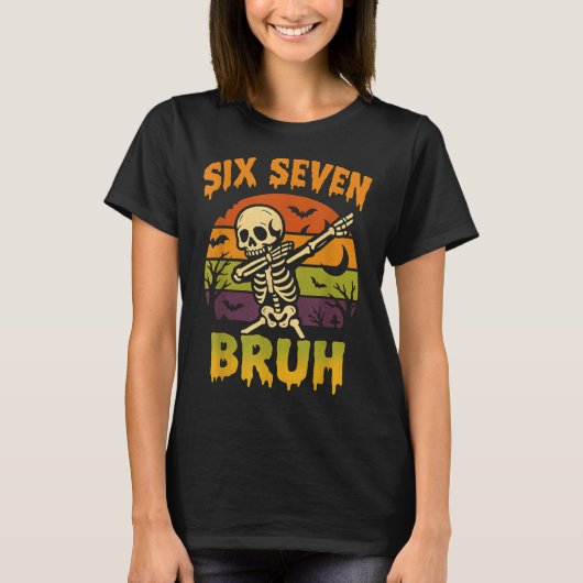 67 Halloween Meme 6 7 Skeleton Six Seven Numbers F T-shirt (Voorkant)
