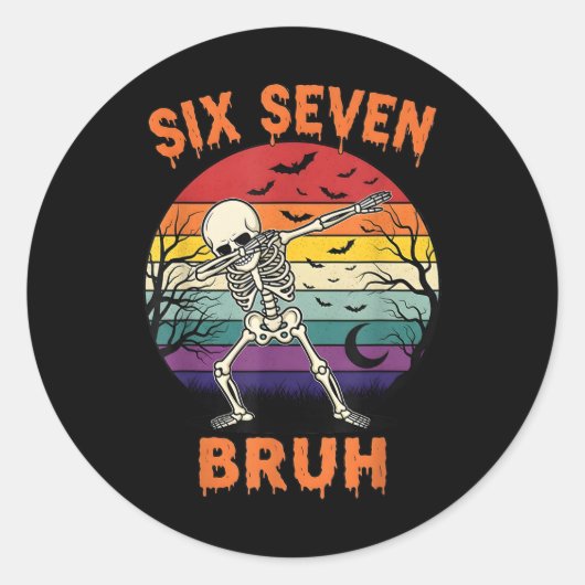 67 Halloween-meme Zes Zeven Skelet Nummers Grappig Ronde Sticker (Voorkant)