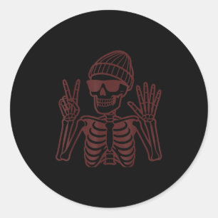 67 Halloween Skelet Vredesteken Grappige Meme Zes Ronde Sticker