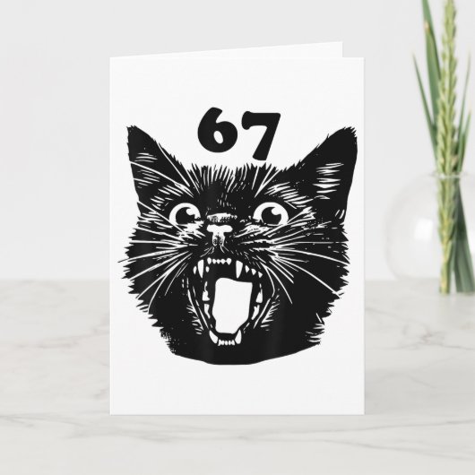 67 Halloween Zwarte Kat Brainrot Meme Zes Zeven Me Kaart (Voorkant)