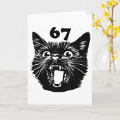 67 Halloween Zwarte Kat Brainrot Meme Zes Zeven Me Kaart (Gele Bloem)