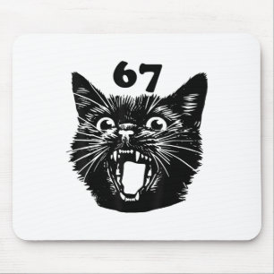 67 Halloween Zwarte Kat Brainrot Meme Zes Zeven Me Muismat