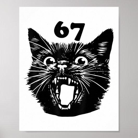 67 Halloween Zwarte Kat Brainrot Meme Zes Zeven Me Poster (Voorkant)