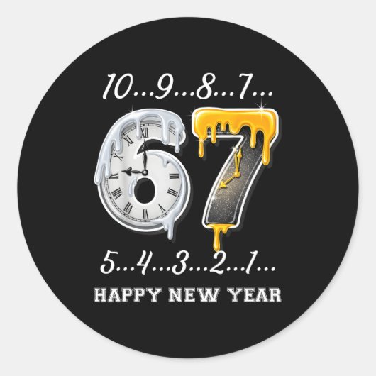 67 Happy New Year Six Seven Funny Countdown 2026 B Ronde Sticker (Voorkant)