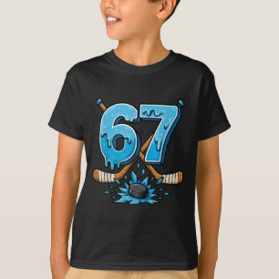 67 Hockey Drip Grappige Zes Zeven Jeugd Hockey Mem T-shirt