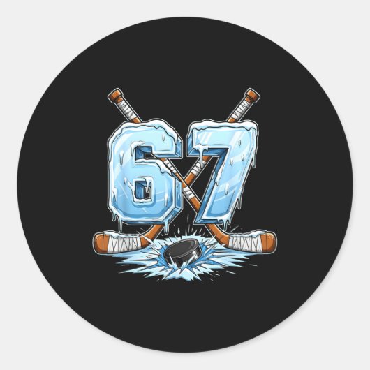 67 Hockey Drip Number Funny Meme Style Boys Graphi Ronde Sticker (Voorkant)