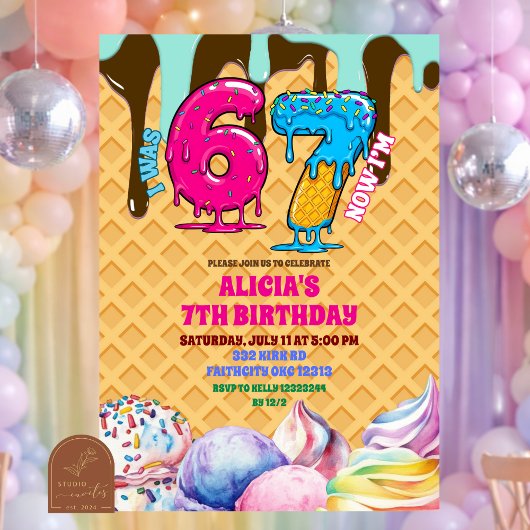 67 ice cream Birthday Party Invitation Kaart