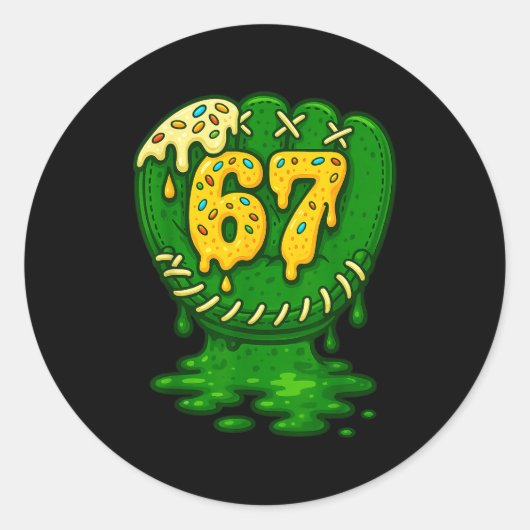 67 Ice Cream Drip Funny Six Seven Baseball  Ronde Sticker (Voorkant)