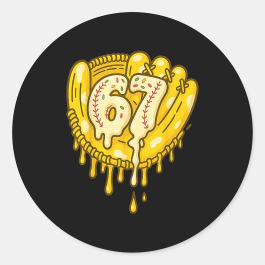 67 Ice Cream Drip Funny Six Seven Baseball  Ronde Sticker (Voorkant)