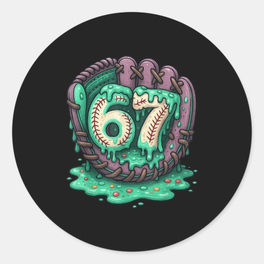 67 Ice Cream Drip Funny Six Seven Baseball  Ronde Sticker (Voorkant)
