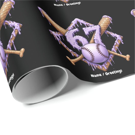 67 Ice Cream Drip Honkbal Meme Funny Retro Sport Cadeaupapier (Rol Hoek)