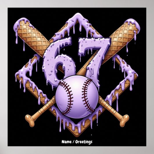 67 Ice Cream Drip Honkbal Meme Funny Retro Sport Poster (Voorkant)