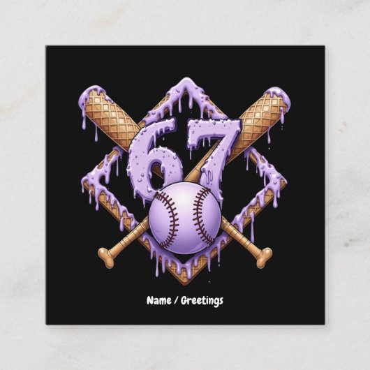 67 Ice Cream Drip Honkbal Meme Funny Retro Sport Vierkante Visitekaartje (Voorkant)