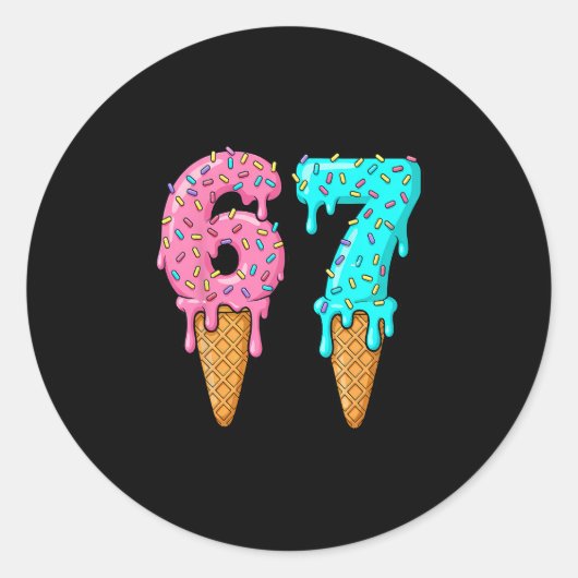 67 Ice Cream Drip Meme Funny Six Seven Gen Alpha S Ronde Sticker (Voorkant)
