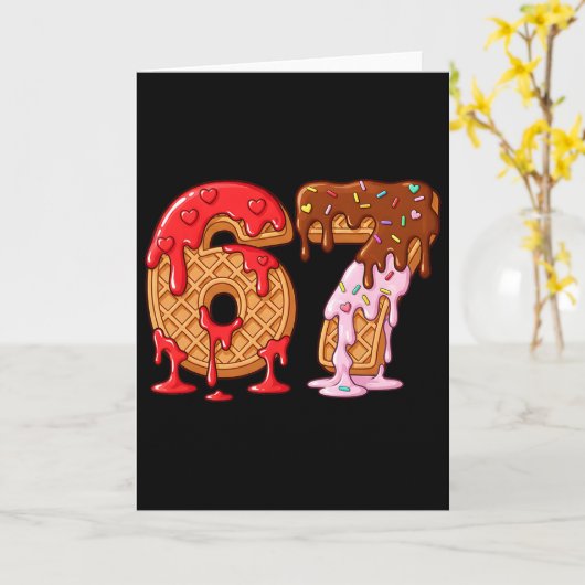 67 Ice Cream Drip Meme Funny Six Seven Valentine D Kaart (Gele Bloem)