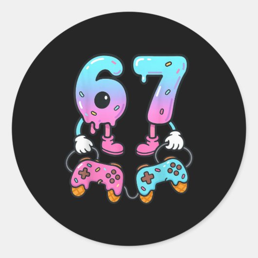 67 Ice Cream Drip Meme Gamer Six Seven Gen Alpha  Ronde Sticker (Voorkant)
