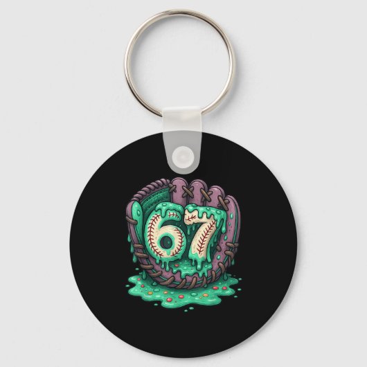 67 Ijs Drip Grappig Zes Zeven Honkbal  Sleutelhanger (Voorkant)
