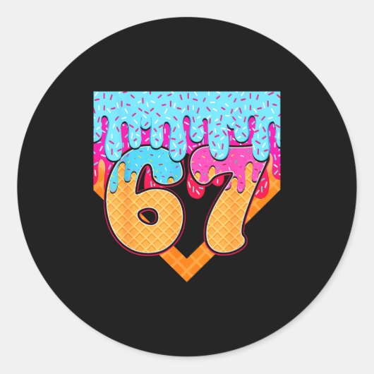 67 Ijs Drip Meme Zes Zeven Gen Alpha Slaang Ronde Sticker (Voorkant)