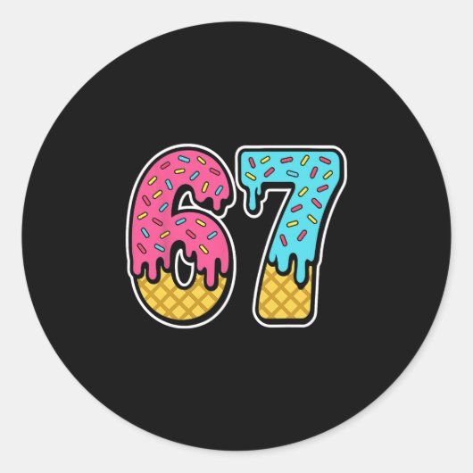 67 Ijs Drip Meme Zes Zeven Grappig Gen Alpha D Ronde Sticker (Voorkant)