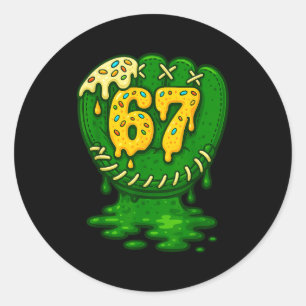 67 Ijsdruppel Grappig Zes Zeven Honkbal Ronde Sticker