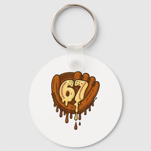 67 Ijsdruppel Grappig Zes Zeven Honkbal  Sleutelhanger (Voorkant)
