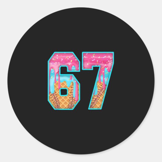 67 IJsdruppel Meme Grappig Zes Zeven Grappig Numme Ronde Sticker (Voorkant)