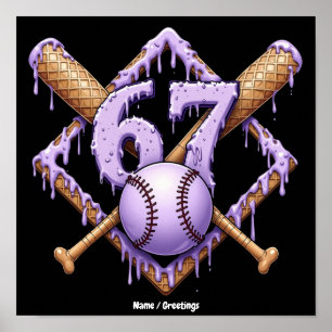 67 IJsmelk druppel honkbal meme grappig retro spor Poster