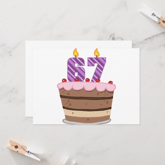 67-jarige leeftijd op de Birthday Cake Kaart (Voorkant / Achterkant in situ)
