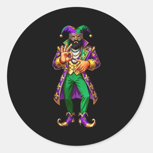 67 Jester Man Mardi Gras Six Seven Meme Gen Alpha  Ronde Sticker (Voorkant)
