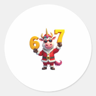 67 Kerst Eenhoorn 6 7 Meme voor Meisjes Kinderen G Ronde Sticker