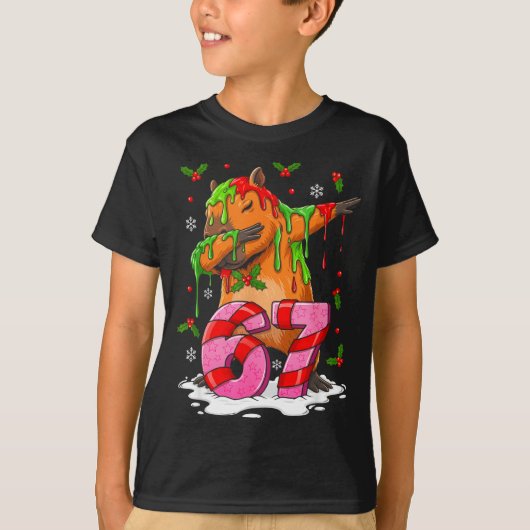 67 Kerst Grappig 67 Brainrot Jeugd Kinderen Capyba T-shirt (Voorkant)