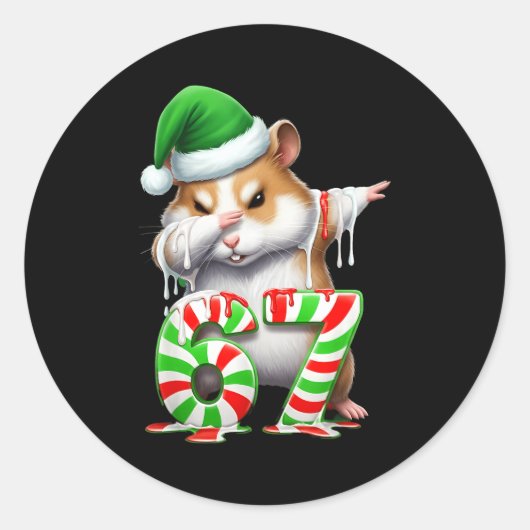 67 Kerst Grappig 67 Brainrot Jeugd Kinderen Hamste Ronde Sticker (Voorkant)