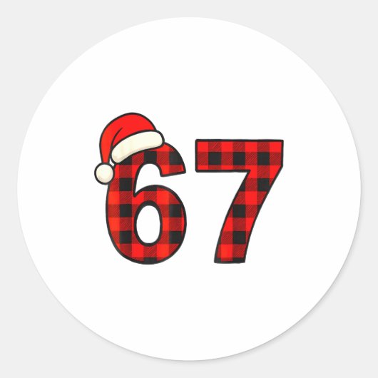 67 Kerst Grappig Zes Zeven Meme Brainrot Geruite S Ronde Sticker (Voorkant)