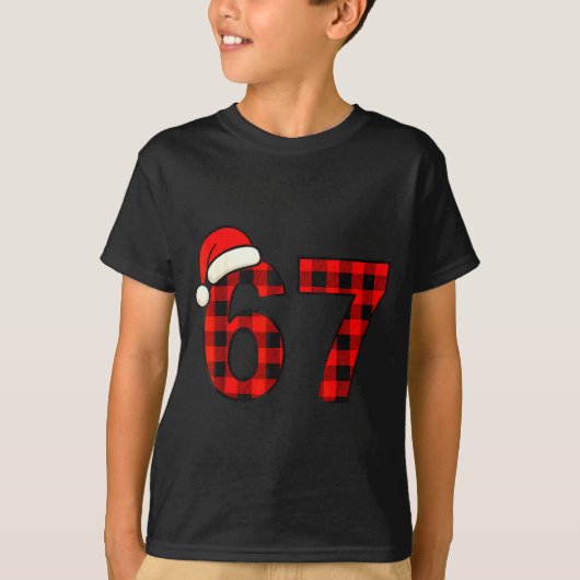 67 Kerst Grappig Zes Zeven Meme Brainrot Geruite S T-shirt (Voorkant)