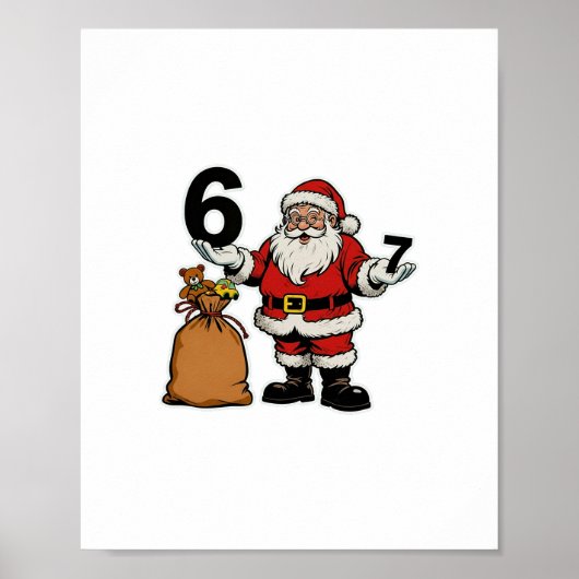 67 Kerst Grappig Zes Zeven Meme Brainrot Kerstman Poster (Voorkant)