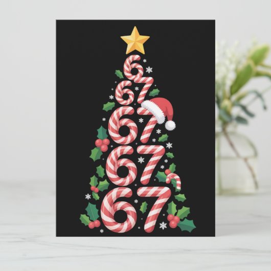 67 Kerstboom Candy Cane Vakantie Six Seven  Feestdagenkaart (Staand voorkant)