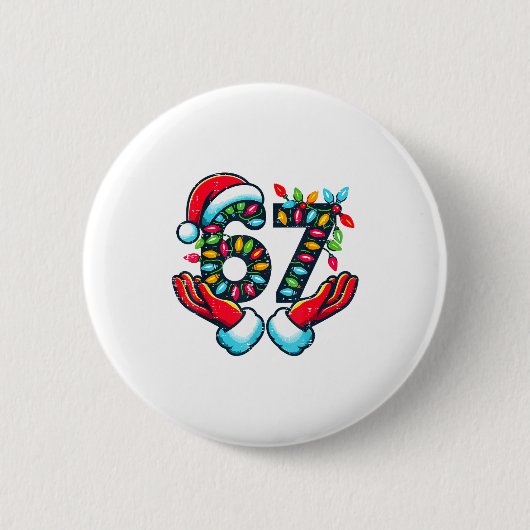 67 Kerstlichten Grappig Kerst 6 7 Meme Kerstmis  Ronde Button 5,7 Cm (Voorkant)