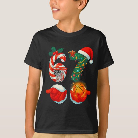 67 Kerstmis 6 7 Meme Basketbal Pyjama's Gen Alpha T-shirt (Voorkant)