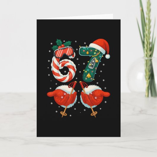 67 Kerstmis 6 7 Meme Ski Kerstmis Winter Pyjama Kaart (Voorkant)