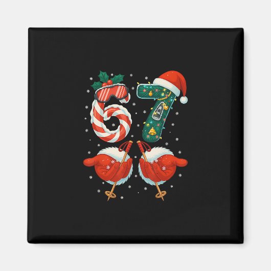 67 Kerstmis 6 7 Meme Ski Kerstmis Winter Pyjama Magneet (Voorkant)